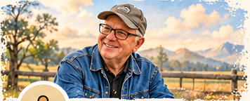 Stan smiling outdoors in a denim shirt and cap